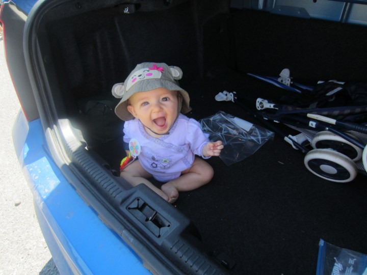 Well, I had to set her down somewhere to put the moby wrap on (for our hike), and this was just too cute!