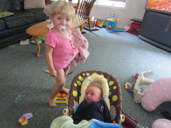 Ginny loves showing off her pretty Piccadilly diaper. Jack...well, he's just happy to be wearing cloth, so Mommy isn't throwing away money with all the diapers he goes through. 