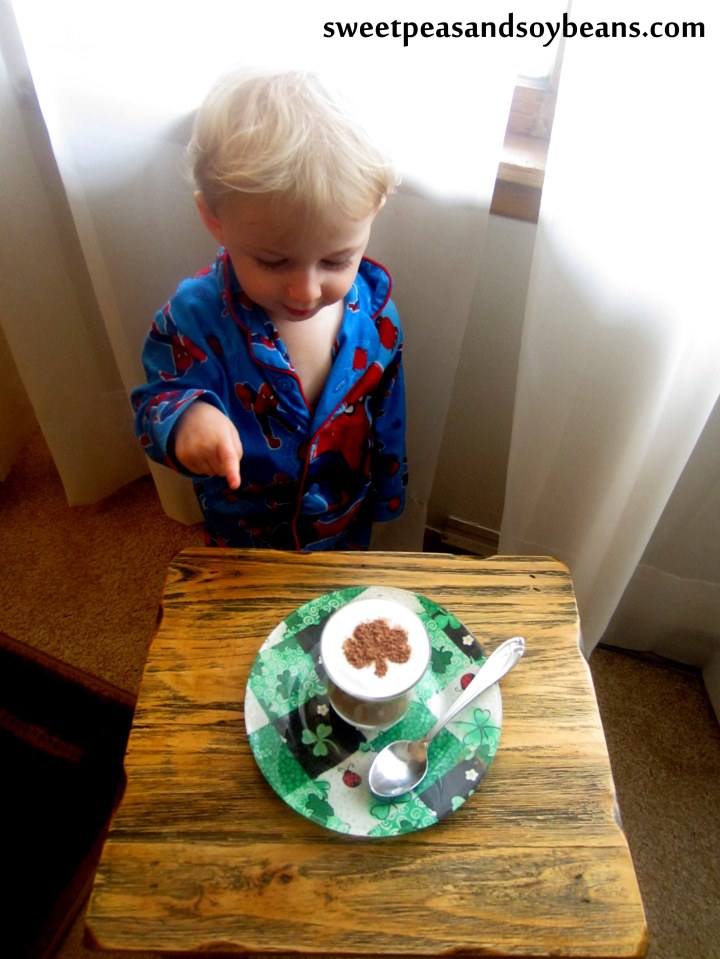 Jack was very excited by the fancy drink. I'm lucky he didn't grab it!